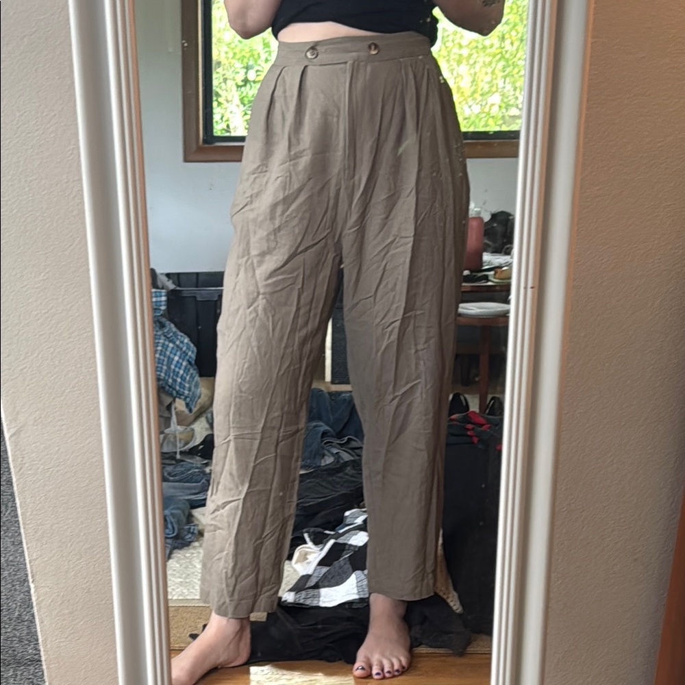 Athena Newton Linen Trousers in tan